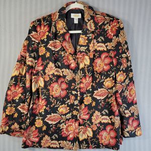 Talbots Black Floral Blazer with Red and Gold Pattern